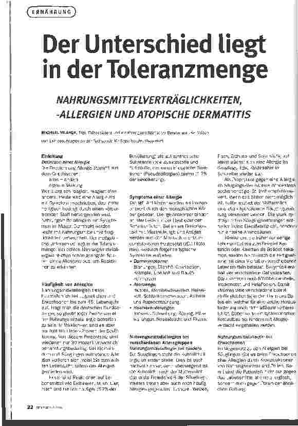 Vorschauseite 1: Der Unterschied liegt in der Toleranzmenge Nahrungsmittelverträglichkeiten, -allergien und Atopische Dermatitis