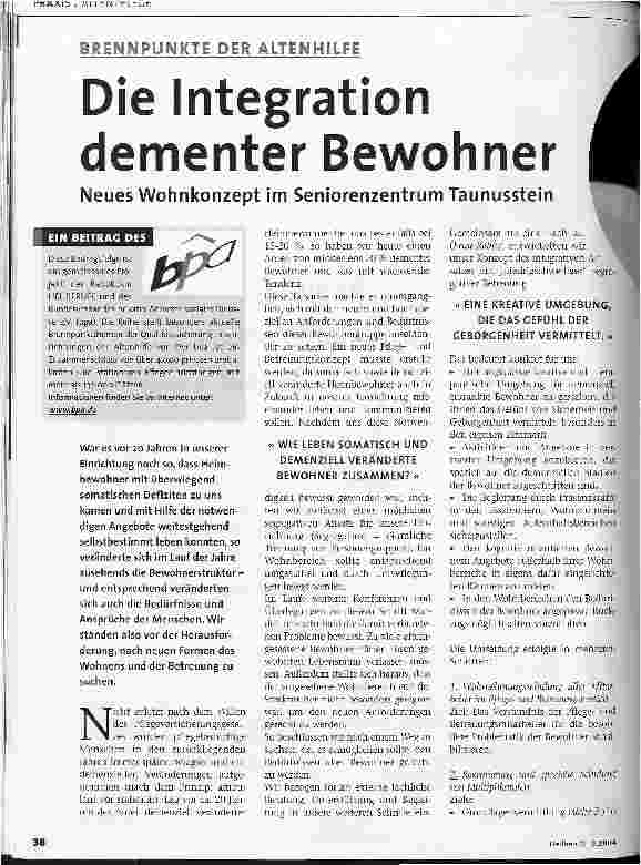 Vorschauseite 1: Die Integration dementer BewohnerNeues Wohnkonzept im Seniorenzentrum Taunusstein
