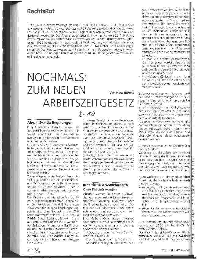 Vorschauseite 1: Nochmals: Zum neuen Arbeitszeitgesetz