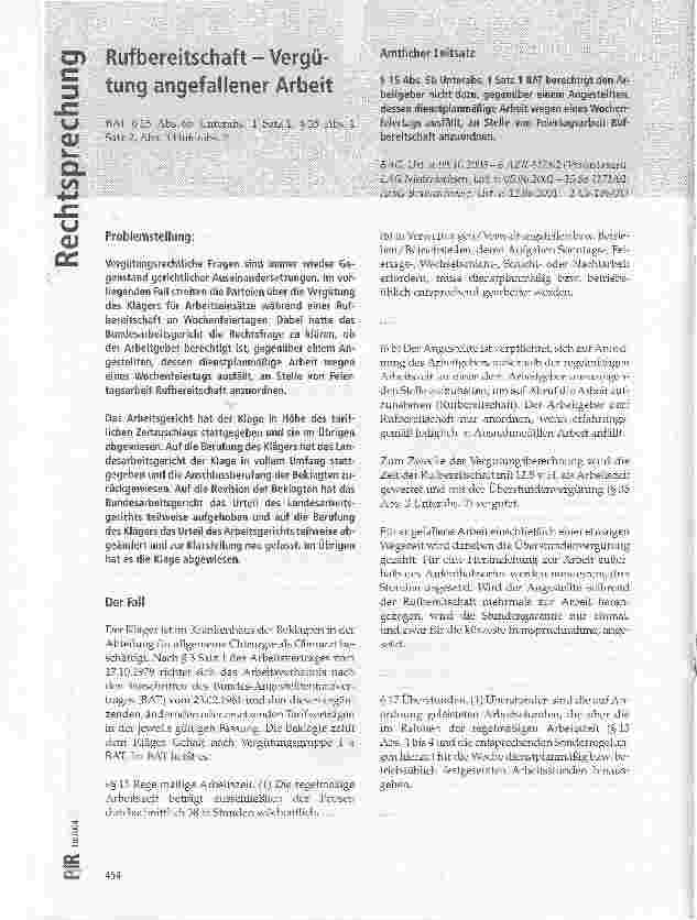 Vorschauseite 1: Rufbereitschaft - Vergütung angefallener Arbeit