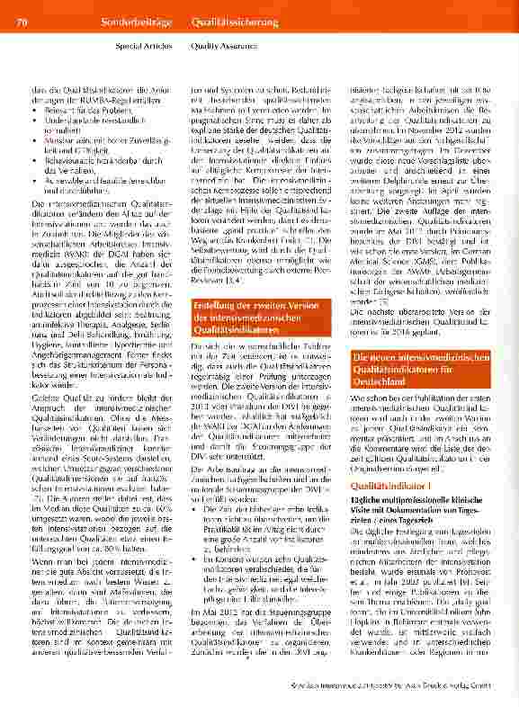 Vorschauseite 2: Intensivmedizinische Qualitätsindikatoren 2013