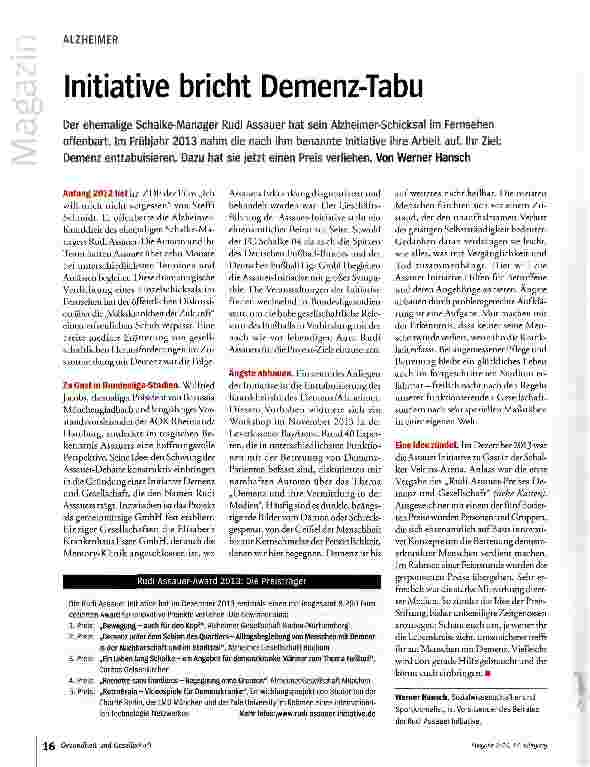 Vorschauseite 1: Initiative bricht Demenz-Tabu