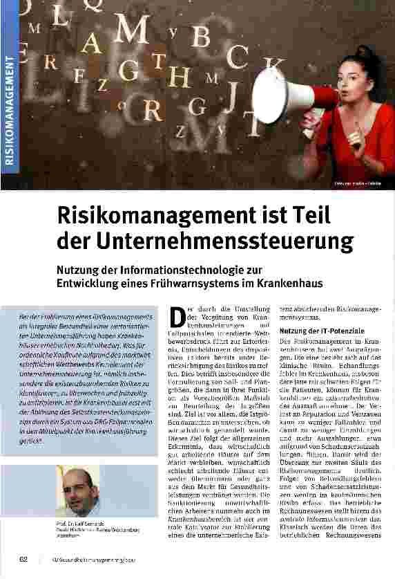 Vorschauseite 1: Risikomanagement ist Teil der UnternehmenssteuerungNutzung der Informationstechnologie zur Entwicklungeines Frühwarnsystems im Krankenhaus