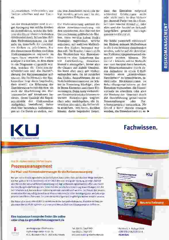 Vorschauseite 4: Risikomanagement ist Teil der UnternehmenssteuerungNutzung der Informationstechnologie zur Entwicklungeines Frühwarnsystems im Krankenhaus