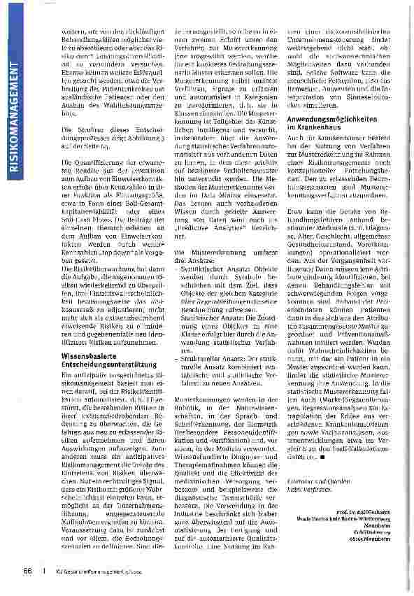 Vorschauseite 5: Risikomanagement ist Teil der UnternehmenssteuerungNutzung der Informationstechnologie zur Entwicklungeines Frühwarnsystems im Krankenhaus