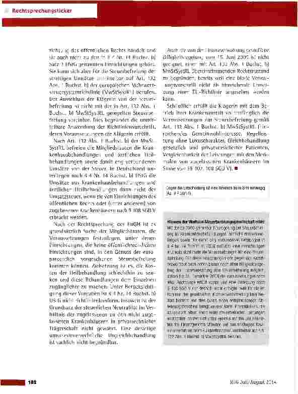 Vorschauseite 3: Umsatzsteuerbefreiung von Privatkliniken FG Münster vom 18.3.2014(15X4236/11 U)