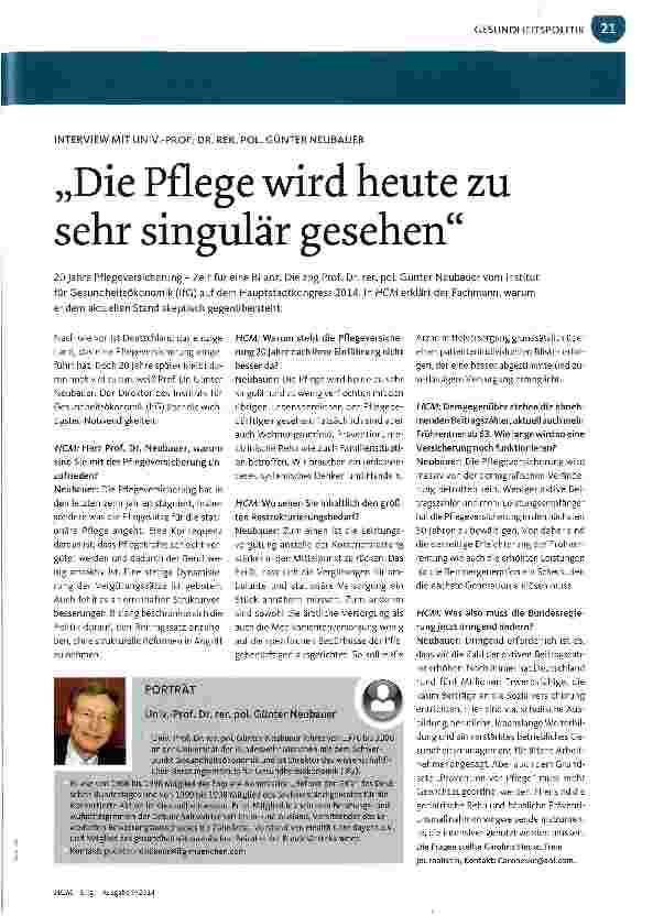 Vorschauseite 1: Die Pflege wird heute zu sehr singulär gesehen