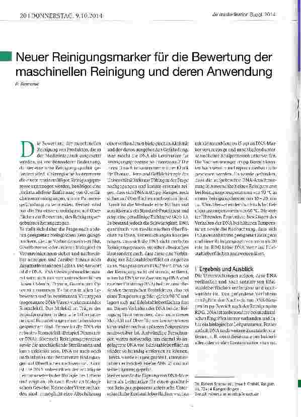 Vorschauseite 1: Neuer Reinigungsmarker für die Bewertung der maschinellen Reinigung und deren Anwendung