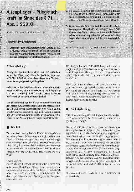 Vorschauseite 1: Altenpfleger - Pflegefachkraft im Sinne des § 71 Abs. 3 SGB XI