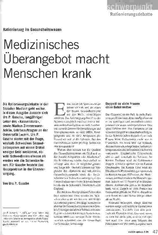 Vorschauseite 1: Medizinisches Überangebot macht Menschen krank Rationierung im Gesundheitswesen