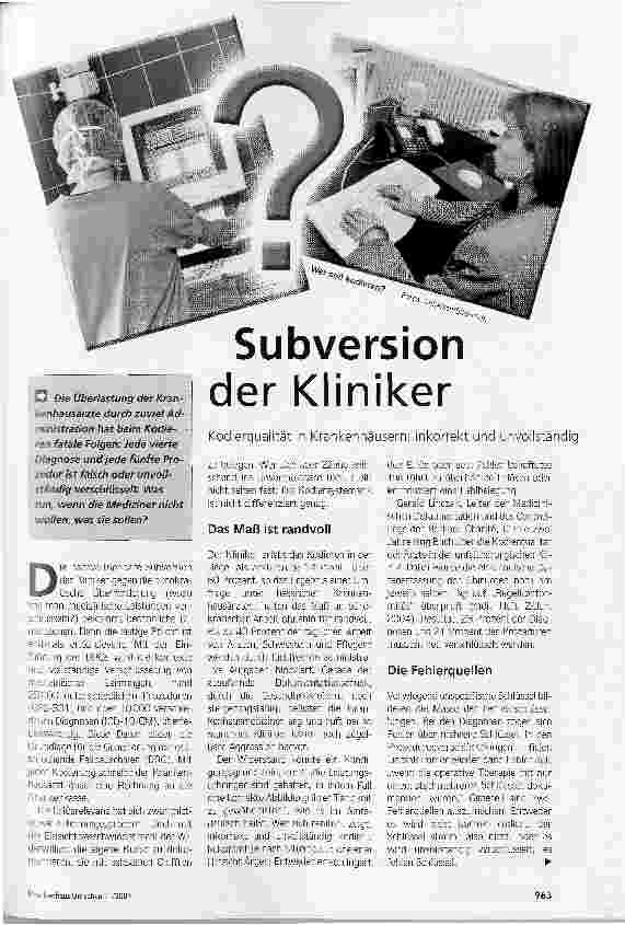 Vorschauseite 1: Subversion der Kliniker. Kodierqualität in Krankenhäusern: inkorrekt und unvollständig