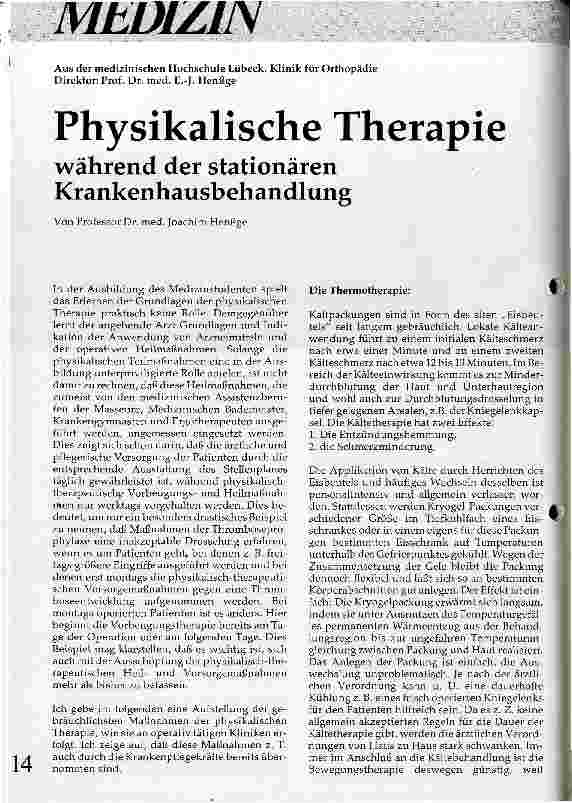 Vorschauseite 1: Physikalische Therapie während der stationären Krankenhausbehandlung