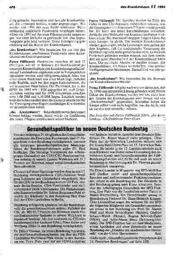 Vorschauseite 2: Alles, was unter einem Punktwert von 1 DM liegt, ist unrealistisch Interview mit DKG-Präsidiumsmitglied Pastor Walter Füllbrandt