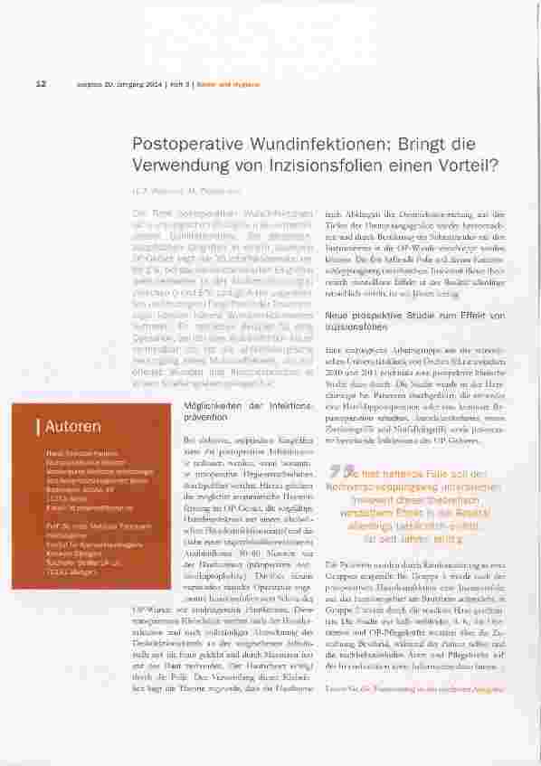 Vorschauseite 1: Postoperative Wundinfektionen: Bringt die Verwendung von Inzisionsfolien einen Vorteil?