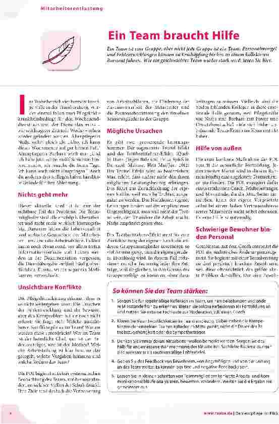 Vorschauseite 1: Ein Team braucht Hilfe