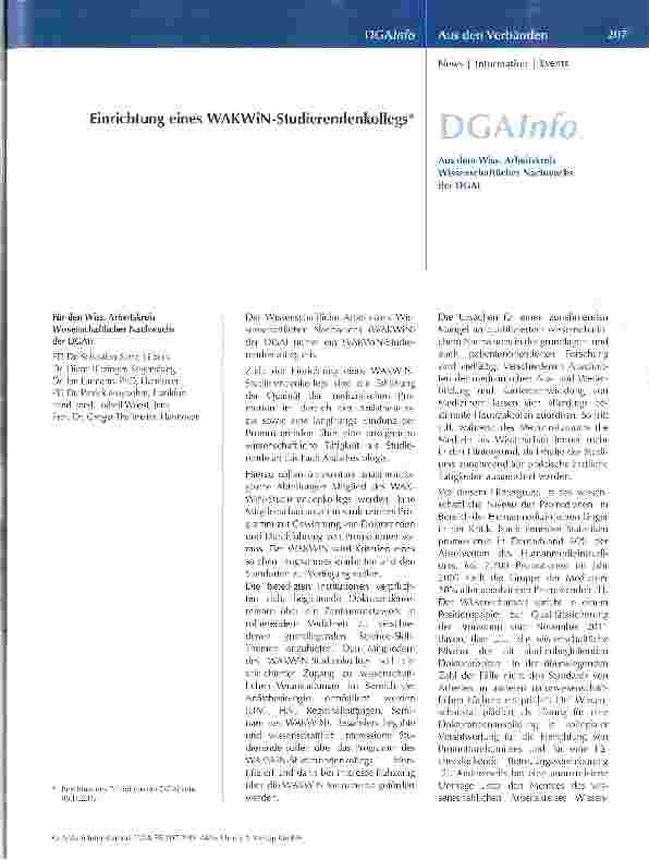 Vorschauseite 1: Einrichtung eines WAKWiN-Studierendenkollegs