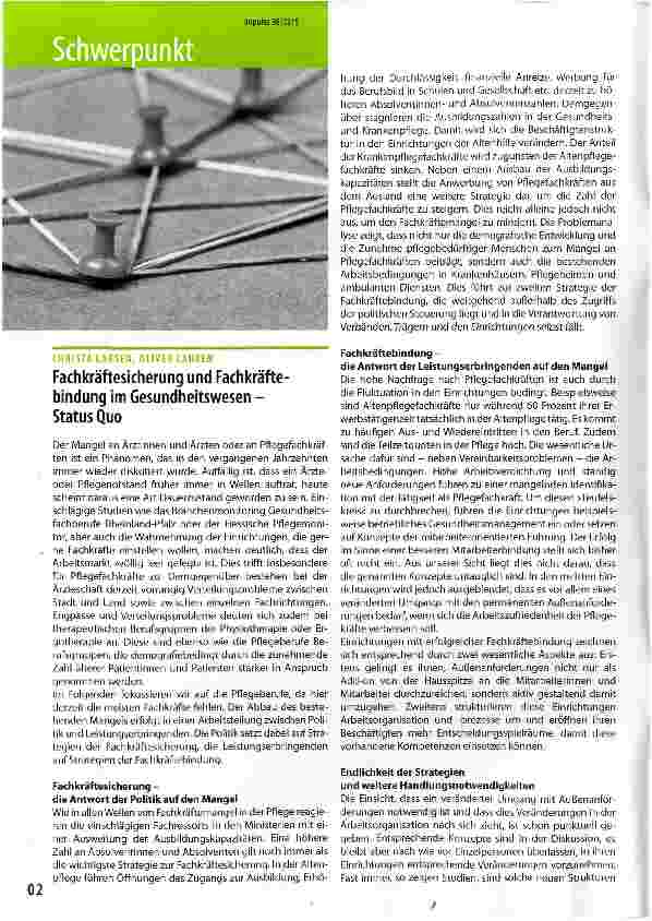 Vorschauseite 1: Fachkräftesicherung und Fachkräftebindung im Gesundheitswesen -Status Quo