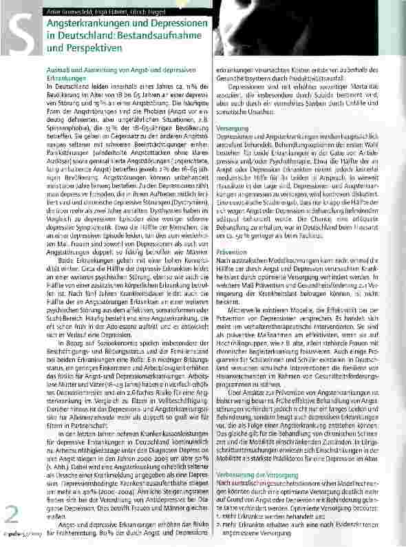 Vorschauseite 1: Angsterkrankungen und Depressionen in Deutschland: Bestandsaufnahme und Perspektiven