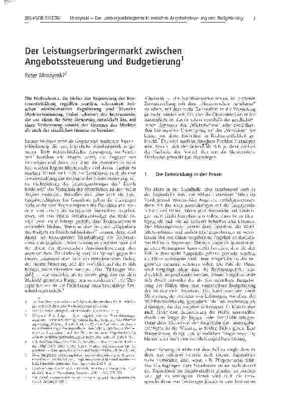Vorschauseite 1: Der Leistungserbringermarkt zwischen Angebotssteuerung und Budgetierung