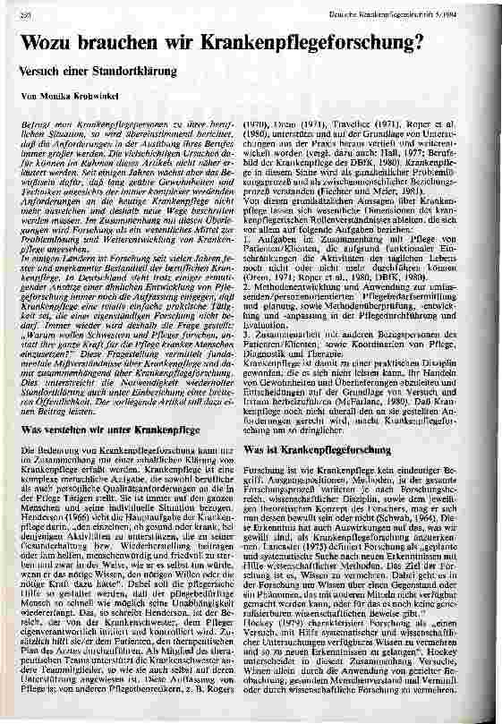 Vorschauseite 1: Wozu brauchen wir Krankenpflegeforschung Versuch einer Standortbestimmung