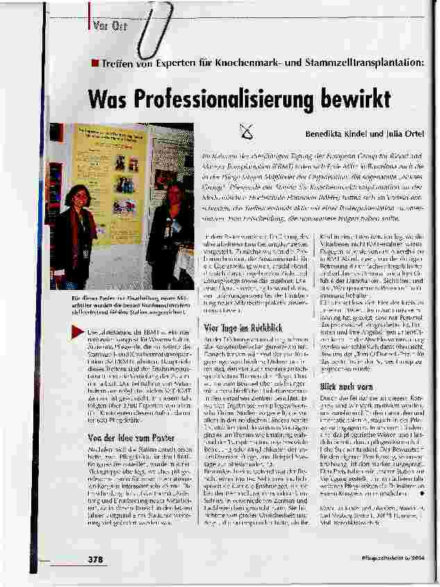 Vorschauseite 1: Was Professionalisierung bewirktTreffen von Experten für Knochenmarkund Stammzelltransplantation