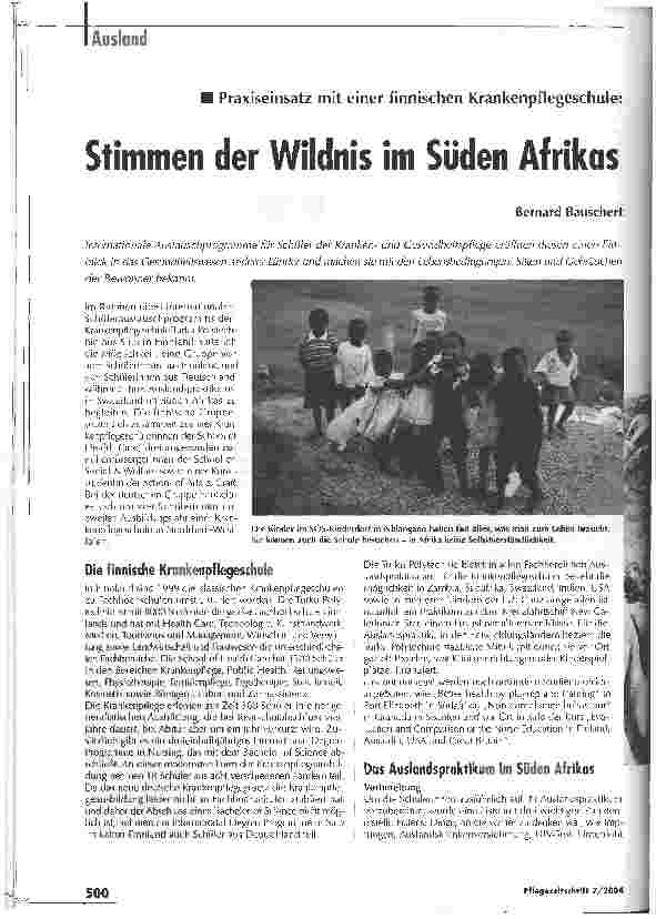 Vorschauseite 1: Stimmen der Wildnis im Süden AfrikasPraxiseinsatz mit einer finnischen Krankenpflegeschule