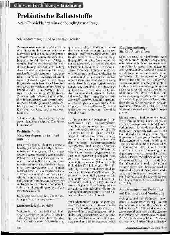Vorschauseite 1: Prebiotische BallaststoffeNeue Entwicklungen in der Säuglingsernährung