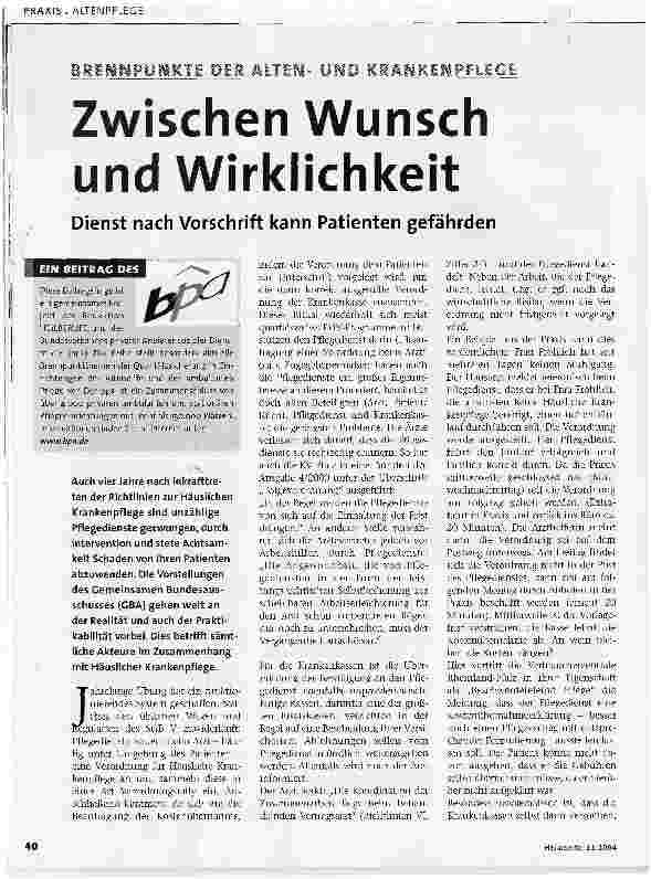 Vorschauseite 1: Zwischen Wunsch und WirklichkeitDienst nach Vorschrift kann Patienten gefährden