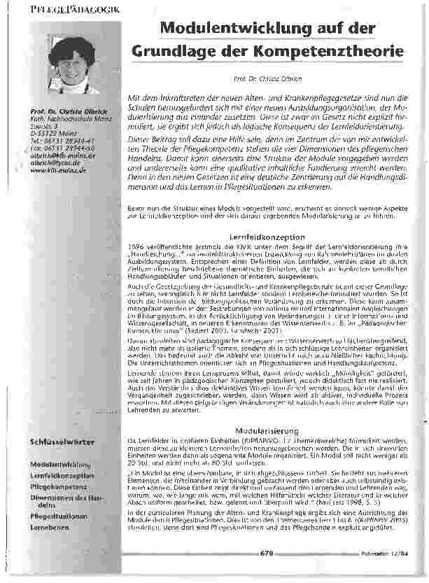 Vorschauseite 1: Modulentwicklung auf der Grundlage der Kompetenztheorie