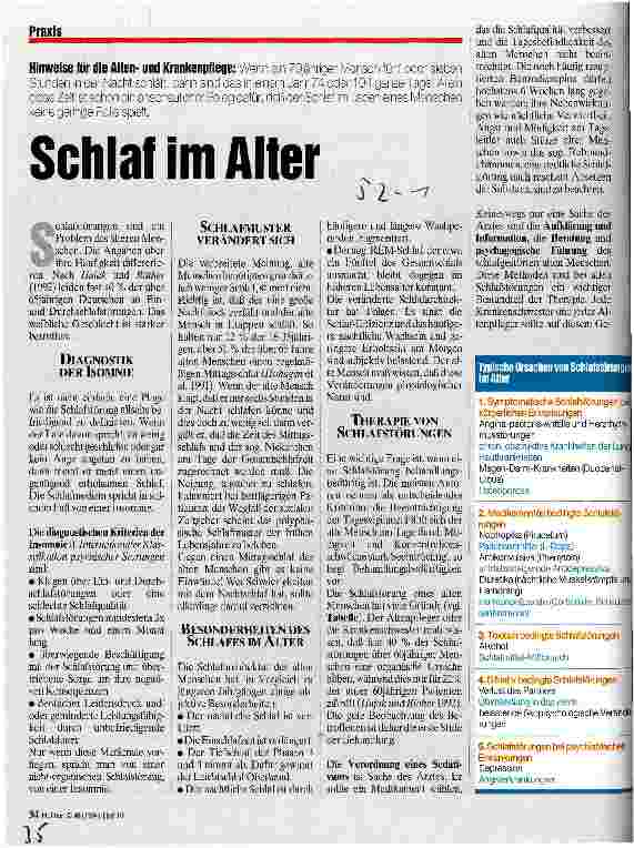 Vorschauseite 1: Schlaf im Alter Hinweise für die Altenund Krankenpflege