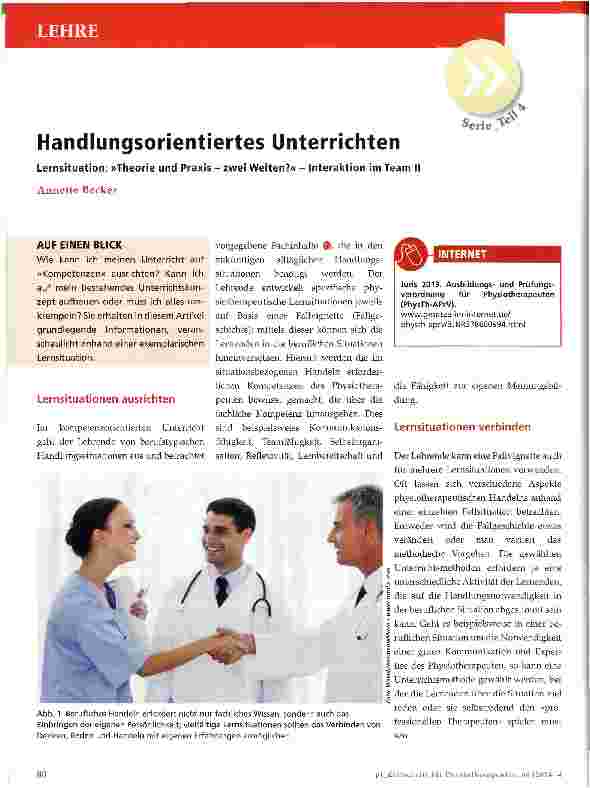 Vorschauseite 1: Handlungsorientiertes Unterrichten Lernsituation: »Theorie und Praxis - zwei Welten? « - Interaktion im Team II