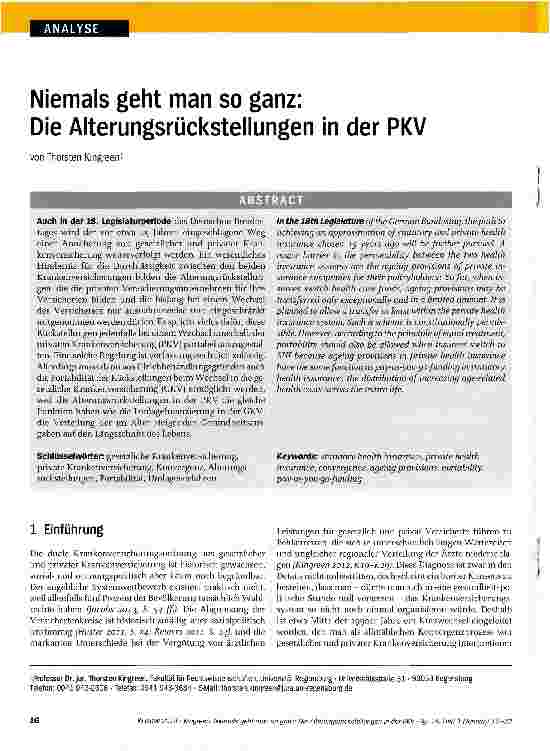 Vorschauseite 1: Niemals geht man so ganz: Die Alterungsrückstellungen in der PKV