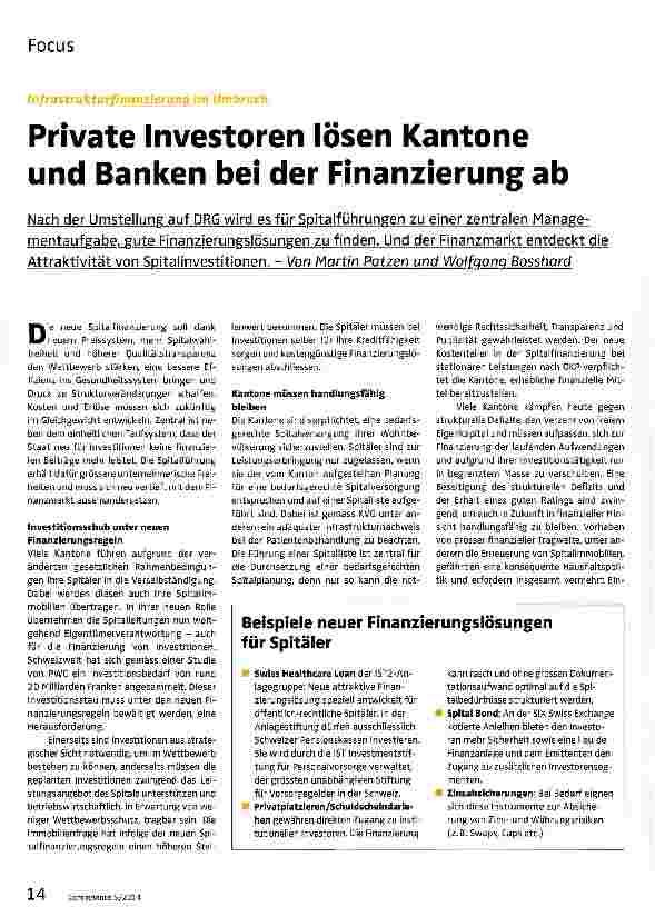 Vorschauseite 1: Infrastrukturfinanzierung im UmbruchPrivate Investoren lösen Kantone und Banken bei der Finanzierung ab