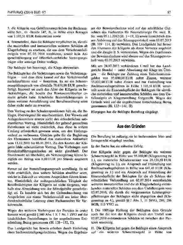 Vorschauseite 3: Erheblicher Schmerzensgeldaufschlag wegen des ungebührlich zögerlichen Regulierungsverhaltens