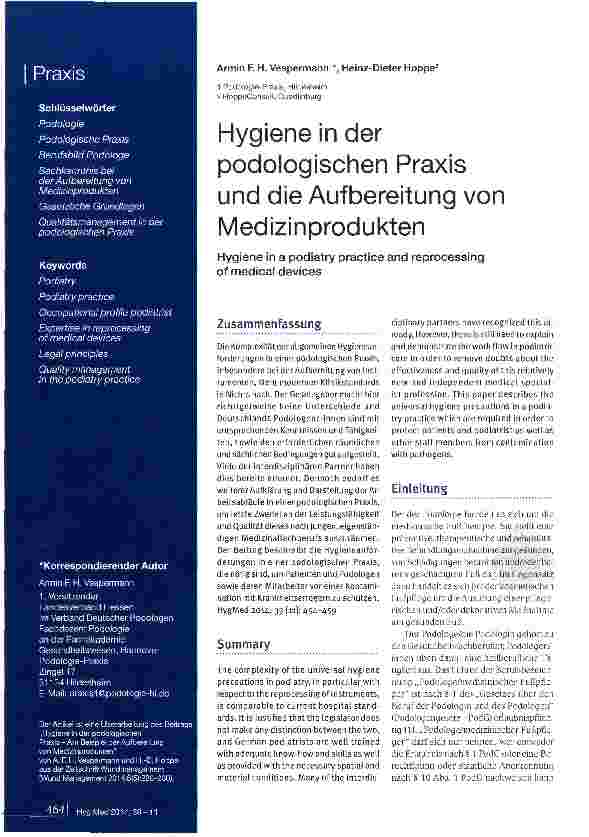 Vorschauseite 1: Hygiene in der podologischen Praxis und die Aufbereitung von Medizinprodukten