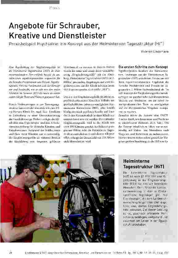 Vorschauseite 1: Angebote für Schrauben Kreative und Dienstleister Praxisbeispiel Psychiatrie: ein Konzept aus der Heinninternen Tagesstruktur (HiT)