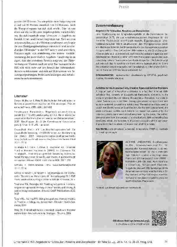 Vorschauseite 4: Angebote für Schrauben Kreative und Dienstleister Praxisbeispiel Psychiatrie: ein Konzept aus der Heinninternen Tagesstruktur (HiT)
