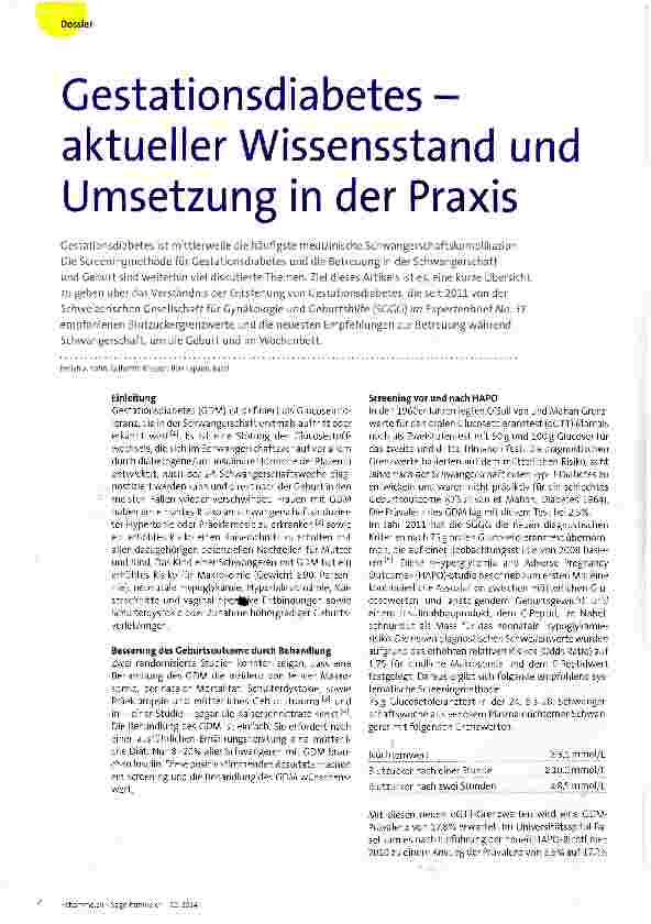 Vorschauseite 1: Gestationsdiabetes -aktueller Wissensstand und Umsetzung in der Praxis