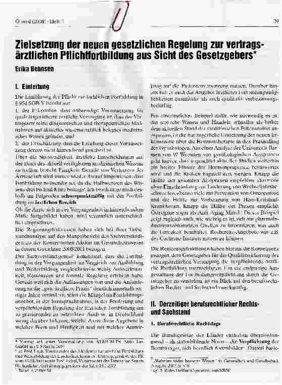 Vorschauseite 1: Zielsetzung der neuen gesetzlichen Regelung zur vertragsärztlichen Pflichtfortbildung aus Sicht des Gesetzgebers