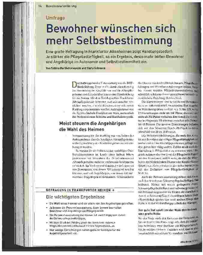 Vorschauseite 1: Bewohner wünschen sich mehr Selbstbestimmung