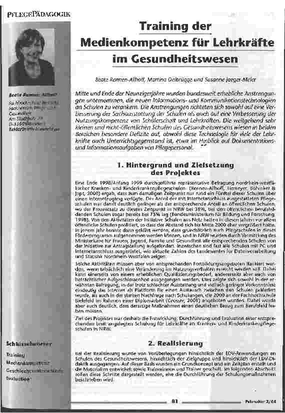 Vorschauseite 1: Training der Medienkompetenz für Lehrkräfte im Gesundheitswesen
