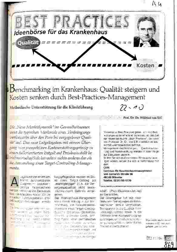 Vorschauseite 1: Benchmarking im Krankenhaus: Qualität steigern und Kosten senken durch Best-Practices-Management. Methodische Unterstützung für die Klinikführung