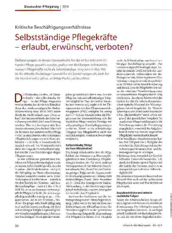 Vorschauseite 1: Selbstständige Pflegekräfte - erlaubt, erwünscht, verboten?