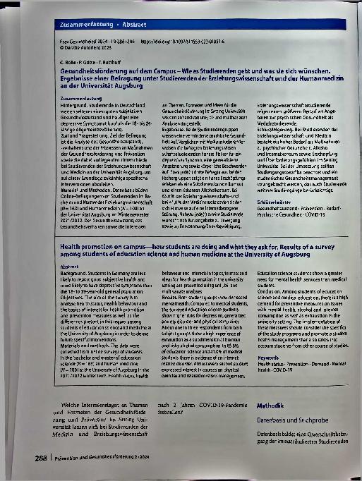 Vorschauseite 3: Gesundheitsförderung auf dem Campus - Wie es Studierenden geht und was sie sich wünschen