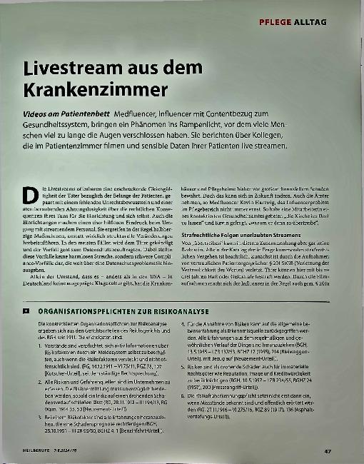Vorschauseite 1: Livestream aus dem Krankenzimmer