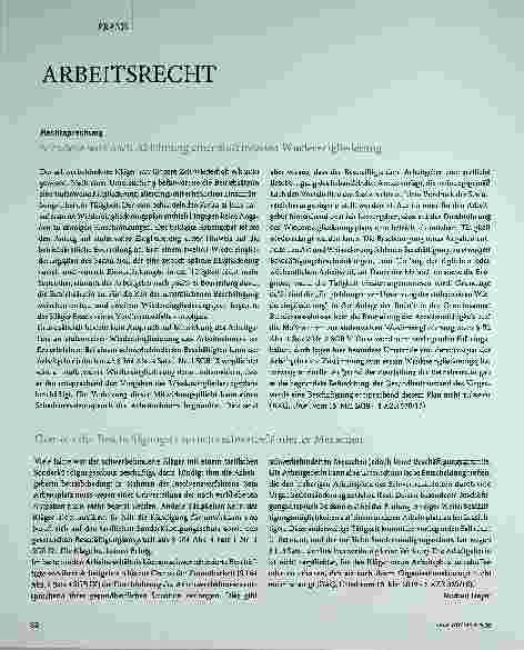 Vorschauseite 1: ARBEITSRECHT Rechtsprechung Schadenersatz nach Ablehnung einer stufenweisen Wiedereingliederung