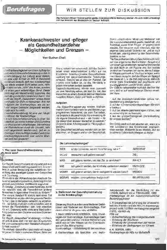Vorschauseite 1: Krankenschwester und Pfleger als Gesundheitserzieher Möglichkeiten und Grenzen