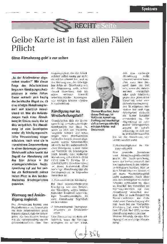 Vorschauseite 1: Gelbe Karte ist in fast allen Fällen Pflicht Ohne Abmahnung gehts nur selten