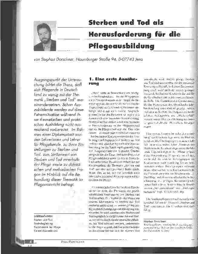 Vorschauseite 1: Sterben und Tod als Herausforderung für die Pflegeausbildung