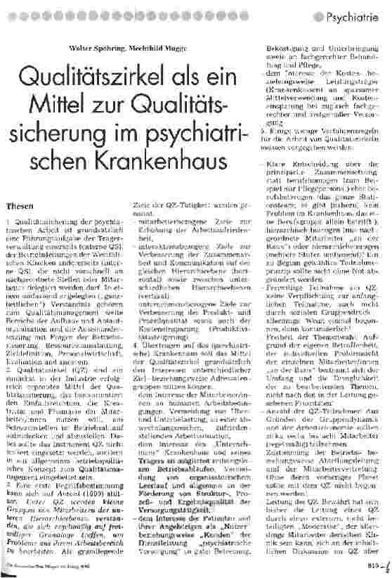 Vorschauseite 1: Qalitätszirkel als ein Mittel zur Qualitätssicherung im psychischen Krankenhaus